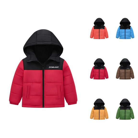Girl Clothes Girls Lightweight Jacket Toddler Boys Girls Winter Patchwork Coat Hooded Jacket Wear Thicken Windproof Zipper Warm Outwear