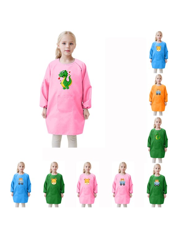 Girl Clothes Girls Long Sleeve Shirts Printed Pattern Kids Art Smock With Pocket, Washable Painting Apron For Toddler Kid School Clothes For Girls
