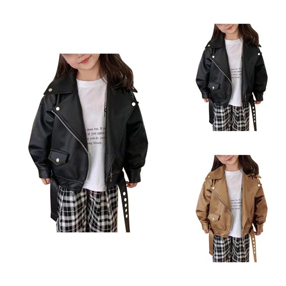 Girl Clothes Jackets for Girls Children's Coat Spring And Autumn New Motorcycle Short Leather Jacket For Boys And Girls With Velvet