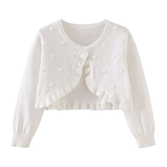 Girl Clothes Long Sleeve Knit Bolero Cardigans Jacket Ruffled Cover Up Sweater Cute Fall Clothes Outerwear (18 Months, White)