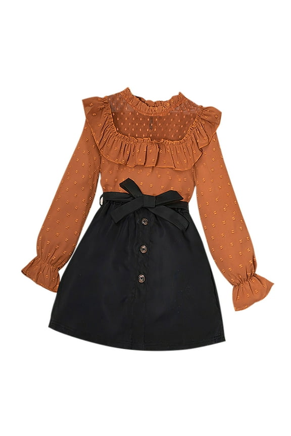 Girl Clothes Outfit Shirt Top Button Mini Skirt Outfits Set Little Girl Dresses Kids Clothes Sets