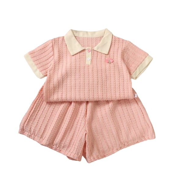 Girl Clothes Sets 18 Months Girls' Summer Short Sleeve Set Children's Solid Color Casual Sweet Short Sleeve Shirt Shorts Two-Piece Set(6 Month-8 Years)