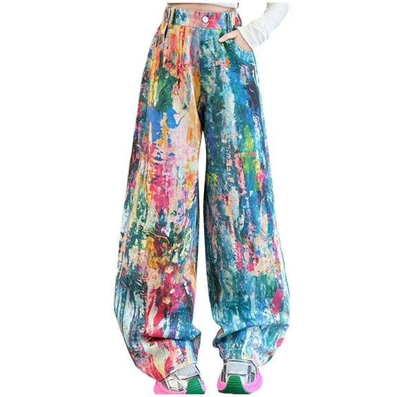 Girl Clothes Size 10-12 Jeans Cute Jeans Girls Outfits Size 14-16 Girl's Love Heart Print Back Zipper Fly Elastic High Waist Denim Pants Basic Wide Leg Jeans