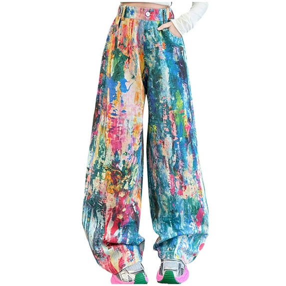 Girl Clothes Size 10-12 Jeans Cute Jeans Girls Outfits Size 14-16 Girl's Love Heart Print Back Zipper Fly Elastic High Waist Denim Pants Basic Wide Leg Jeans