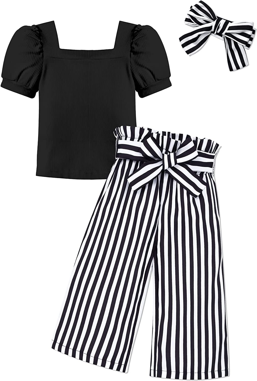 Girl Clothes Square Neck Shirt Top + Stylish Pants + Headband 3pcs ...