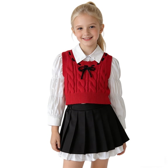 Girl Clothes Summer Long Sleeves Tops and Knitted Vest and Skirts Girls 3 Piece Outfits Set 5-6 Years Girl Clothes