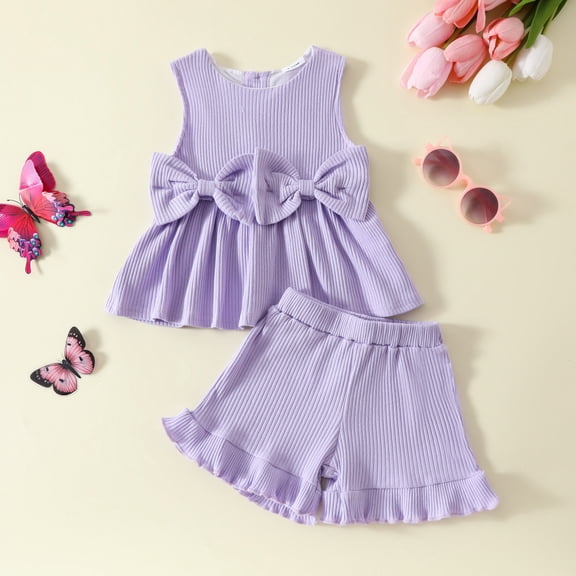 Girl Clothes Two Piece Girl Outfits Long Sleeve Bowknot or Heart Ptinted Top and Shorts Toddler Girls Spring Clothes 6-12 Months Clothes for Girls