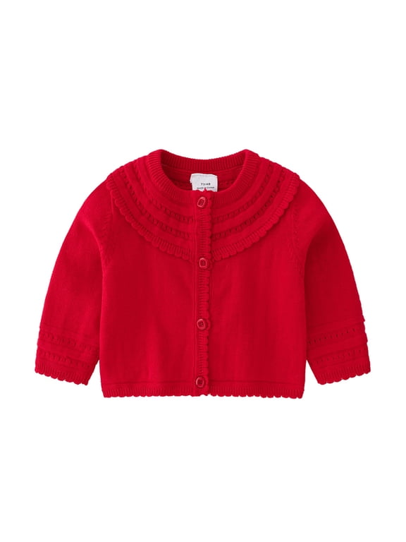 Girl Coat&Jacket Baby Knit Sweater Autumn Solid Long Sleeve Tops Cardigan Clothes Red 90/(18-24 Months)