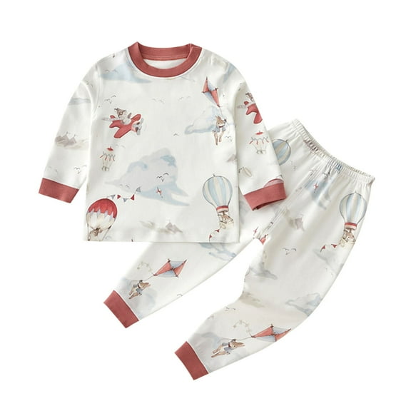 Girl Cotton Pajama Set 10-12 Toddler Printed Button Shoulder T Shirt Pants Set Cute Home 2 Pc Kids Pj Clothing Sets, Red, 2 Years