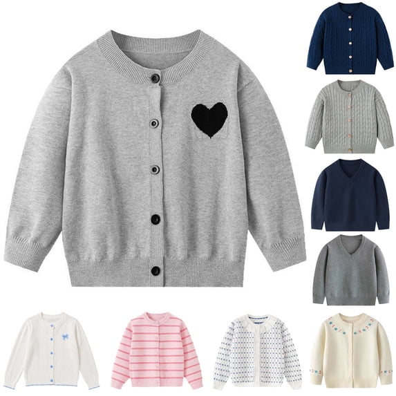 Girl Cute Knit Cardigan Warm Casual Long Sleeve Sweater Tops Lightweight Open Front Cardigans Button Down Soft Sweater for Kids 1-9 Years