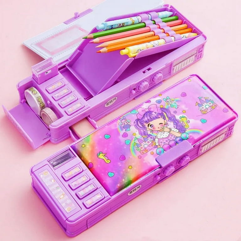 Cartoon Magnetic Pencil CaseGirls / Password / Purple  Cool school  supplies, Cute school supplies, Pencil case