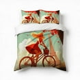 thumbnail image 1 of Girl Cycling,Red Heart,Eiffel Tower Bedding Set 3 Pcs Soft Microfiber Quilt Cover For Bedroom Decor, Comforter Cover With 2 Pillowcase, 1 of 5