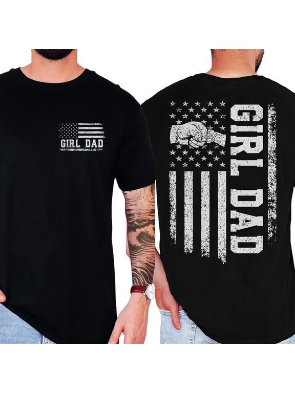 Girl Dad American Flag Patriotic Graphic Casual T-Shirt for Men