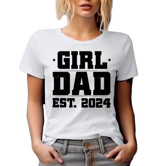 Girl Dad Est. 2024, Gender Reveal or Baby Shower, New Father or Daddy of Girls, White T-Shirt, Small