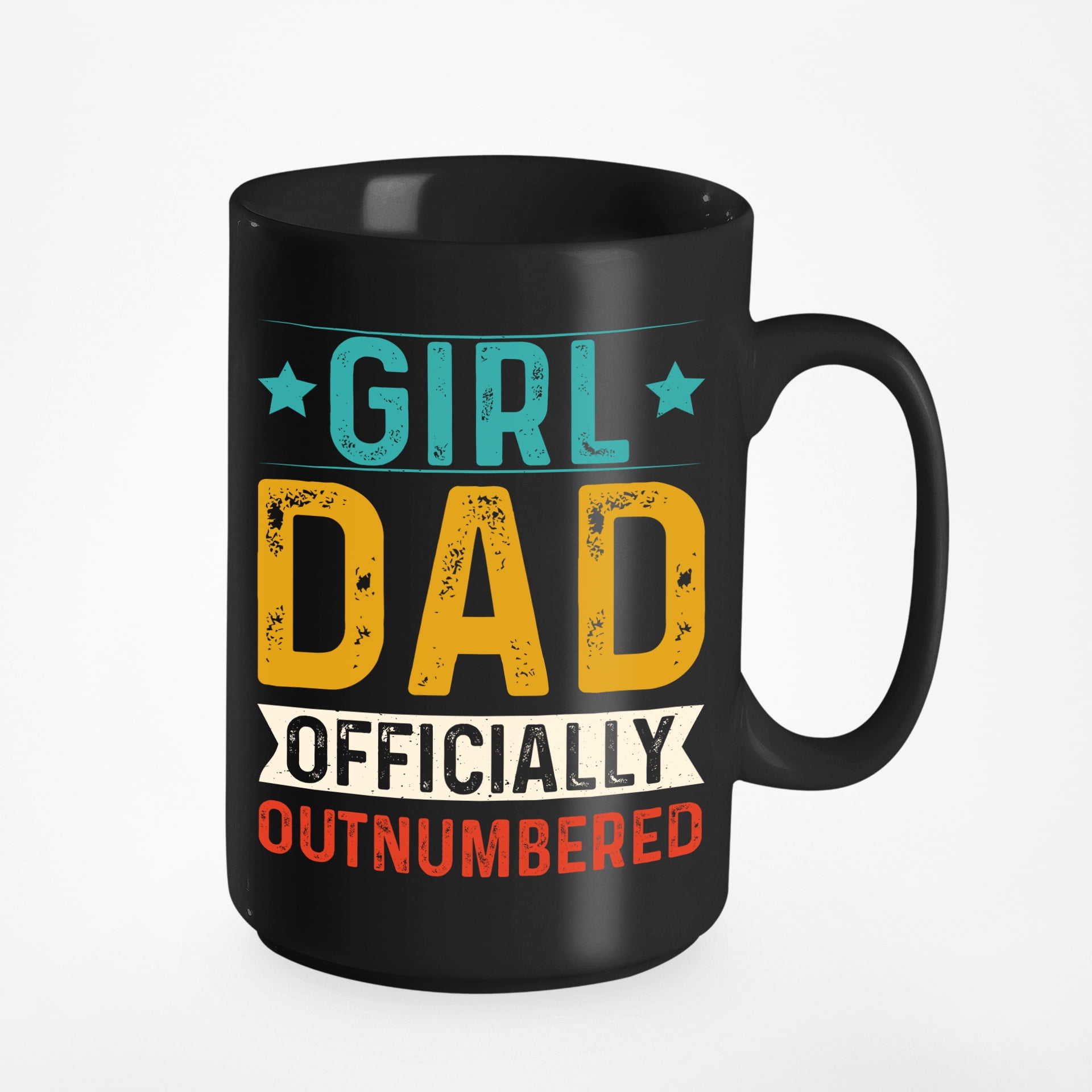 Girl Dad Officially Outnumbered - Gender Reveal or Baby Shower, Daddy of Girls, Black 15oz Ceramic Mug