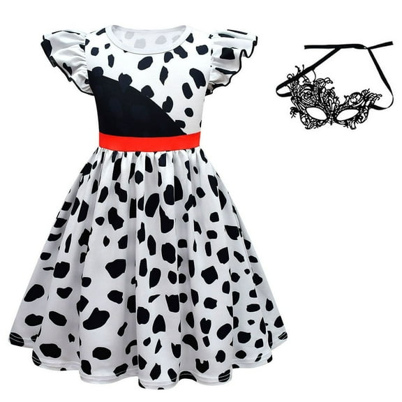 Girl Dalmatian Costume Polka Dots Dress Set for Girls Halloween Dress up, Size 9-10