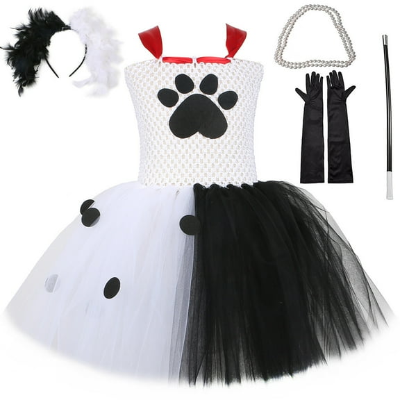 Girl Dalmatian Halloween Costume Christmas Vintage Polka Dots Dress Set