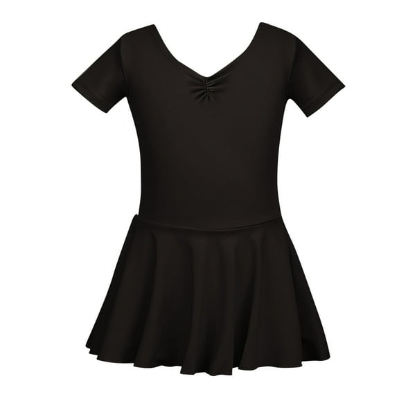 Girl Dance Clothes Ballet 3-12T Short Sleeve Skirted Leotards Kids Gymnastic Ballerina Dresses 3-12 Years Old, Black, 3 Years
