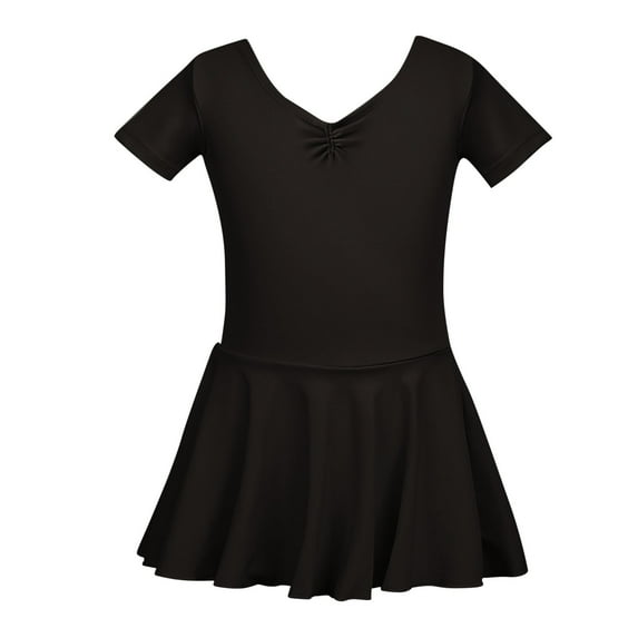 Girl Dance Clothes Ballet 3-12T Short Sleeve Skirted Leotards Kids Gymnastic Ballerina Dresses 3-12 Years Old, Black, 5 Years