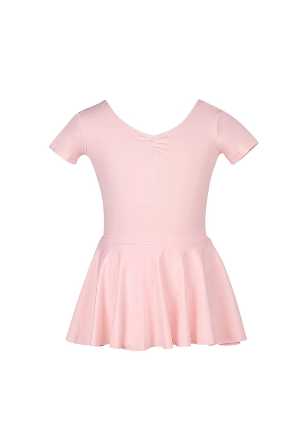 Girl Dance Clothes Ballet 3-12T Short Sleeve Skirted Leotards Kids Gymnastic Ballerina Dresses 3-12 Years Old, Pink, 3 Years