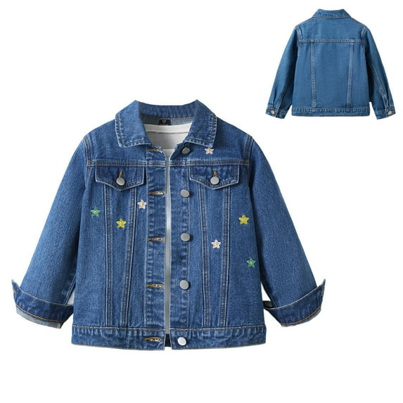 Girl Denim Jacket Long Sleeve Button down Embroidery Jacket Spring Jacket Size 5-6 Years Girls Clothes