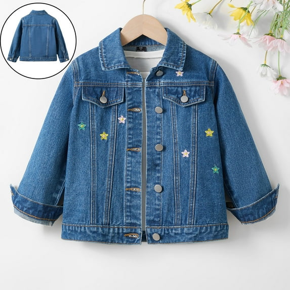 Girl Denim Jacket Long Sleeve Button down Girls Embroidery Denim Jacket Spring Jacket 4-5 Years Jacket Girls