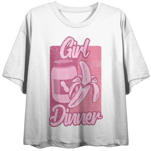 Girl Dinner Banana & Peanut Butter Crew Neck Short Sleeve Women's White Crop Top-XS