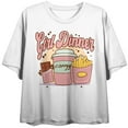 thumbnail image 1 of Girl Dinner Chocolate Coffee & French Fries Crew Neck Short Sleeve Women's White Crop Top-Small, 1 of 3