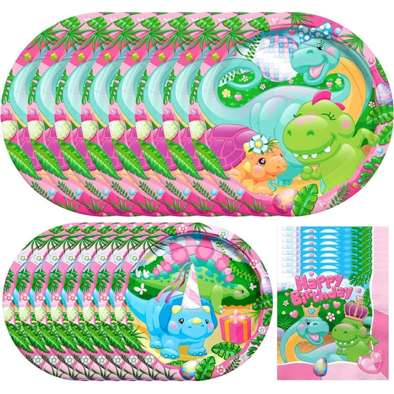 Girl Dinosaur Birthday Party Supplies Tableware Starter Set for 24 Guests