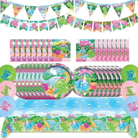 Girl Dinosaur Party Supplies Complete Set for 24 Guests