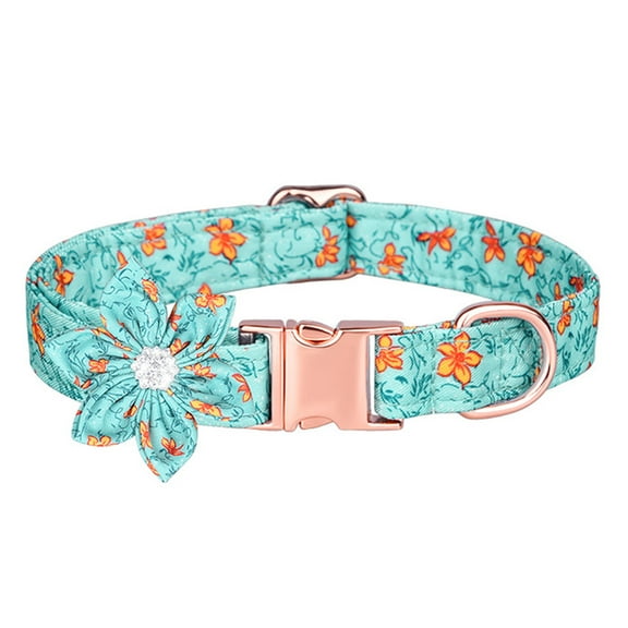 Girl Dog Collar with Removable Flower Adjustable Floral Pattern Dogs Collar Soft Puppy Collar with Safety Metal Buckle