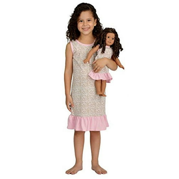 Girl & Doll Matching Outfit Clothes Pajama Nightgown Set for Girl & Doll Fits American Girl Dolls - Size 12