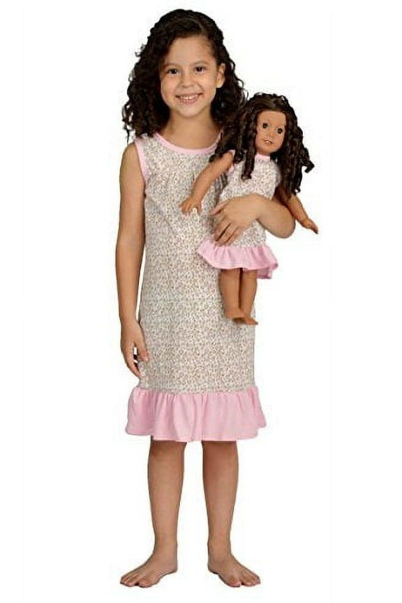 Girl & Doll Matching Outfit Clothes Pajama Nightgown Set for Girl & Doll Fits American Girl Dolls - Size 12