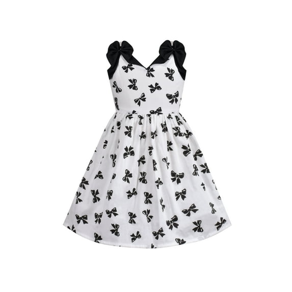 Girl Dress Black White Bow Tie Sleeveless Sundress Cotton Butterfly 10 Years