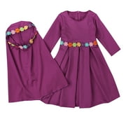 Girl Dress Embroider Long Abaya Girl Baby Kids Hijab Long Sleeves with Dress Girls Dress&Skirt