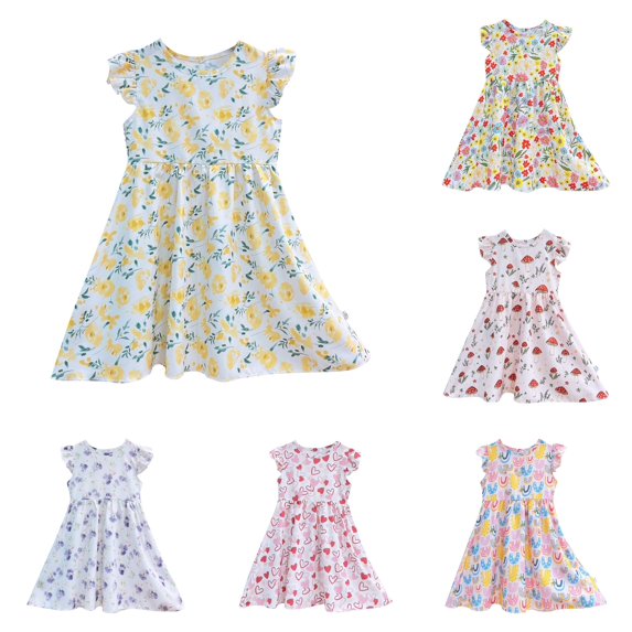 Girl Dress Floral Print Bright Smooth Flowy for Casual Charming Elegant Adorable Fun Fancy Stylish Dress Set