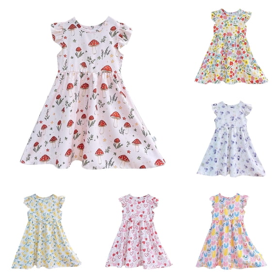 Girl Dress Floral Print Bright Smooth Flowy for Casual Charming Elegant Adorable Fun Fancy Stylish Dress Set