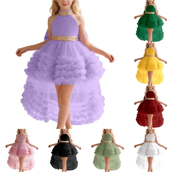 Girl Dress Layered Elegant Gown Cute Airy Unique Mesh Tulle for Pageant Charming Dress Set