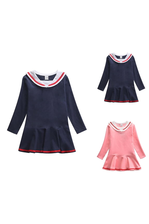Girl Dress Little Girls Nautical Sailor Dress Summer Pleated Skirt Toddler Kids Playwear Dresses