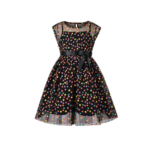 Girl Dress Multicolor Rainbow Polka Dot Black Tulle Party Gown 10 Years