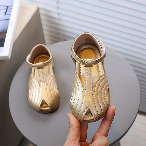 Girl Dress Shoes Kids Toddler Girls Spring Summer Lightweight Breathable Casual Shoes Solid Color Flat Leather Sneakers Kids Sandals Girls Gold 3 Years-3.5 Years