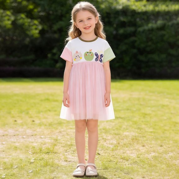 Girl Dress Size 2Y Youth Short Sleeve Floral Applique Tutu Casual Party Summer Short Dress Dresses for Girls