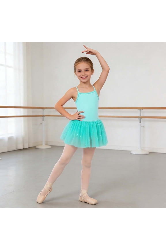Girl Dress Size 6-7Y Youth Solid Color Sequin Straps Sleeveless Square Neck Ballet Dance Training Short Dress Dresses for Girls