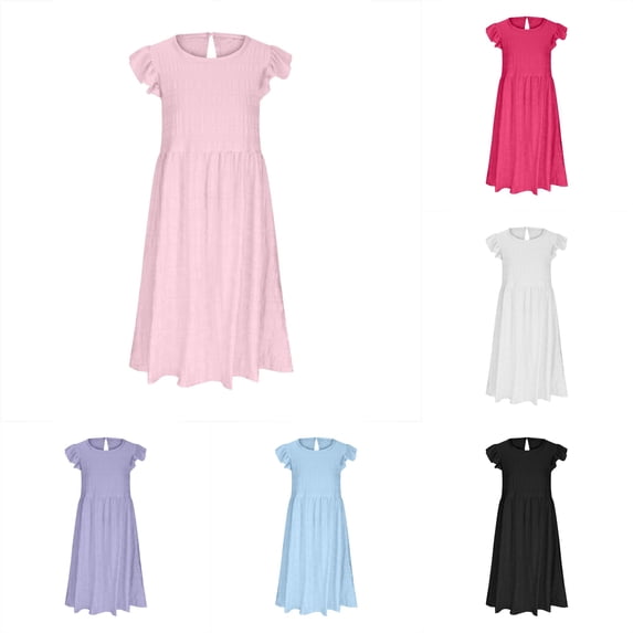 Girl Dress Sleeveless Elastic Waist Stylish Charming Sweet for Summer and Outdoor Gentle Dress Set