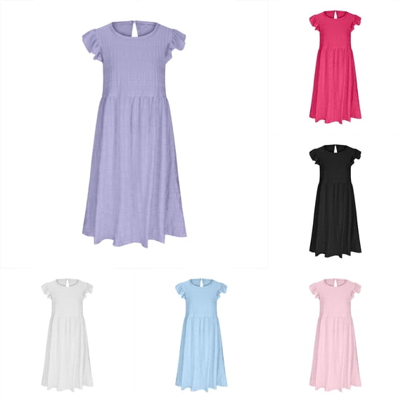 Girl Dress Sleeveless Elastic Waist Stylish Charming Sweet for Summer and Outdoor Gentle Dress Set