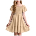 thumbnail image 1 of Girl Dress Toddler Girl Dress Spring Summer Kids Clothes Sleeveless Knit A-Line Dress,Khaki, 1 of 4