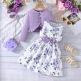thumbnail image 1 of Girl Dress Toddler Long Sleeve Dresses A-line Floral Casual Party Dress with Cardigan Sets for Little Big Kids Purple 6-7Years, 1 of 7