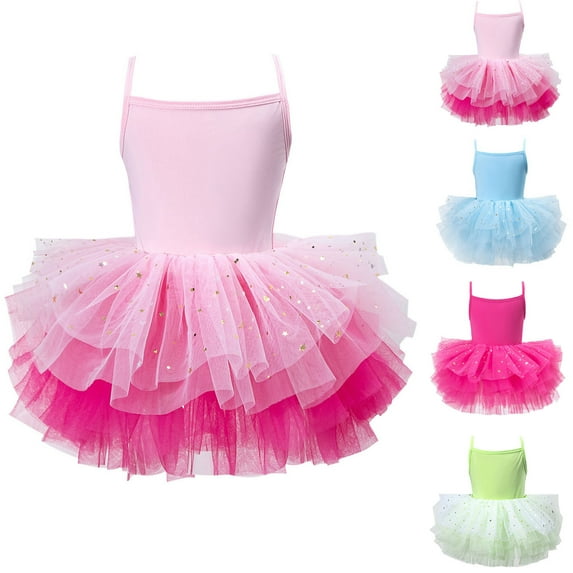 Girl Dresses Ballerina Sequins Tutu Skirted Dance Leotard Suspender Bodysuit Baby Girl Clothes Hot Pink 2-4Years