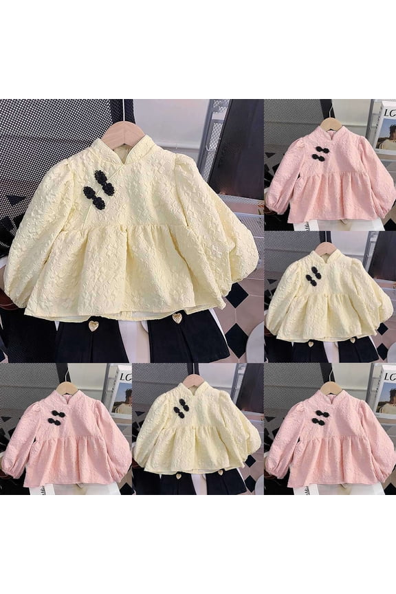 Girl Dresses Cute Little Lace Long Sleeve Chinese Style Short Dress Girls Summer Dress Pink 12-18 Months