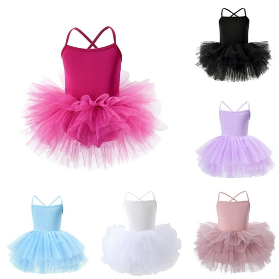 Ballet Dress for Girls 3-4 Sleeveless Performance Tulle Ruch Ruffles Purple Dress Solid Color Slim Fit Spaghetti Strap Girls Dresses